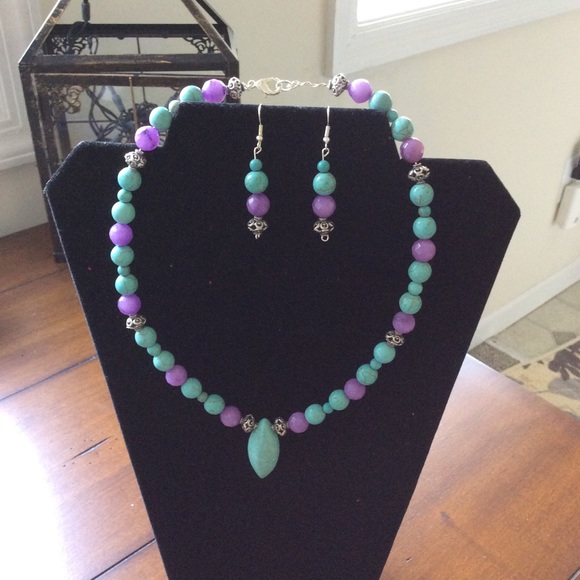 Hand Crafted Jewelry - Hand Crafted Turquoise & Purple Beaded Jewelry Set.